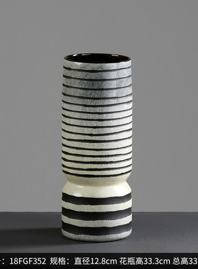 博西家居中式复古条纹渐变灰花器直筒玻璃花瓶家居桌面装饰摆件