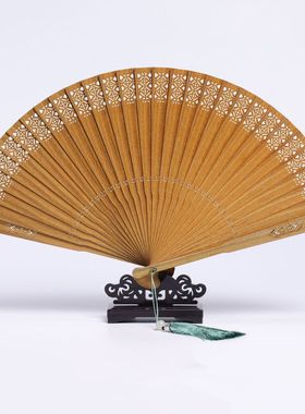 阿根廷绿檀古风中国风镂空苏扇工艺木扇子文创礼品直播扇带货