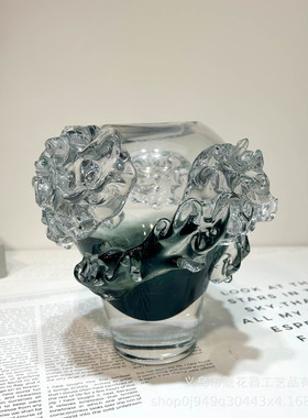 创意双拼色手工琉璃花瓶家居办公室艺术展示摆件样板间酒店艺术器