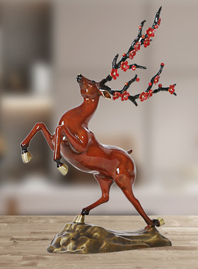 热销招财工艺品跃鹿摆件铜制鹿中式办公室家居摆设送客户工厂批发
