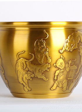 厂家批发虎娃送福缸铜缸仿古送福聚宝盆虎娃工艺礼品摆件