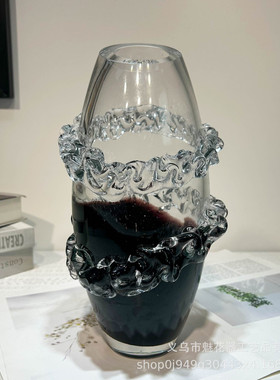 北欧风裙摆双拼色手工琉璃花瓶客厅玄关样板间餐桌电视柜软装饰品