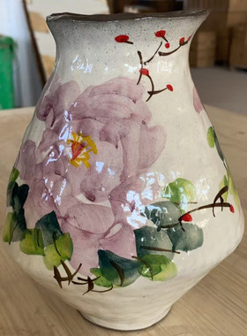 景德镇创意花瓶客厅水培手工手绘中式花器绿植简约陶瓷擦花瓶摆件