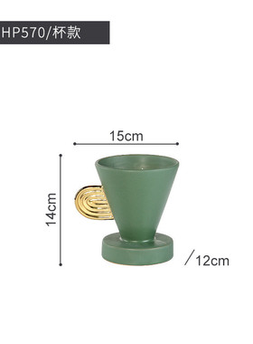 现代轻奢祖母绿金色双耳陶瓷花瓶花器家居样板间软装饰品玄关摆件