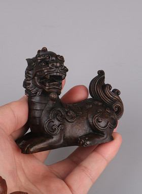 热销纯铜谛听手把件瑞兽小摆件全铜文房镇纸镇纸茶宠笔搁创意书法