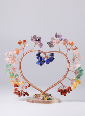 欧美热销款天然生日心形水晶碎石水晶树情侣爱桌面摆件礼品招财树