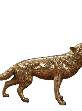 纯铜狼摆件大狼狗仿真狼狗大号摆设客厅装饰品办公室工艺品家居