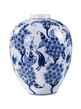 新古典青花蝶恋花陶瓷花瓶装饰中式客厅茶楼玄关复古装饰摆件