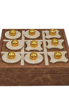 北欧轻奢金属盒子样板间皮革创意棋盘售楼处装饰盒软装工艺品摆件