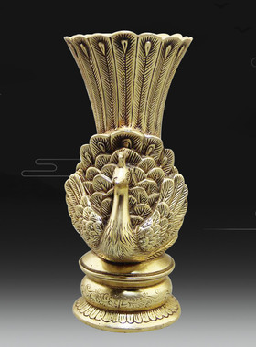 黄铜复古做旧孔雀开屏小花瓶工艺品批发家居装饰品艺术品3