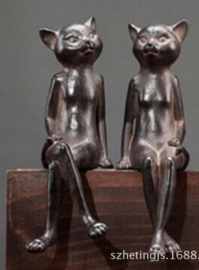 热销批发树脂动物摆件家居工艺品中式复古套猫办公桌面吊脚猫软装