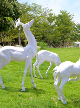 热销欧式婚庆开业摆设仿真动物家居客厅工艺品摆件玻璃钢雕塑白鹿