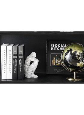 男孩房样板间层架书架陈列摆件菱格南瓜飘窗客厅书房装饰书地球仪