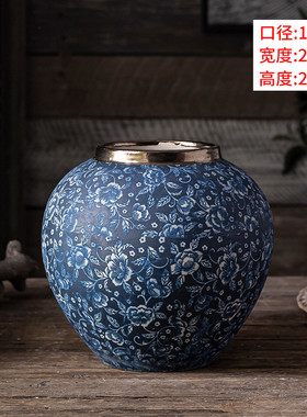 客厅装饰插花新中式景德镇陶瓷三件套干花花器摆件陶瓷花瓶青花瓷