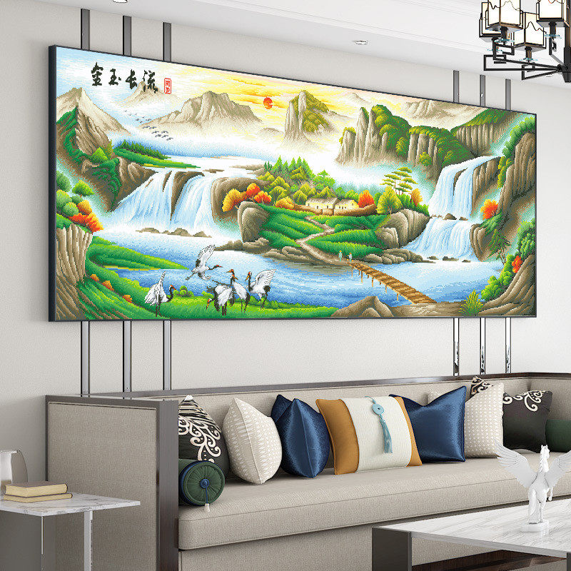 金玉长流十字绣2024新款线绣客厅大幅高端风景山水画名画自己刺绣,淘宝优惠券,粉丝福利购,淘宝优惠卷