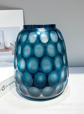 轻奢高级感手工磨刻琉璃美式花瓶摆件插花器现代样板间高档装饰品