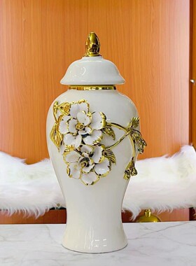 热销陶瓷新款电镀贴花金色花瓶罐欧式花插将军工艺品摆件装饰储物