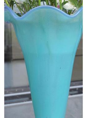 热销欣可家居中古桌面顿手工拼色玻璃花瓶简约高级法式花边口复古