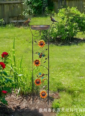 热销跨境新款花园草坪金属喂鸟器攀枝花架庭院装饰品鸟浴盆金属工