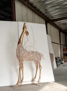 热销批发花园草坪户外金属工艺品铁艺玻璃大型动物麋鹿落地装饰品