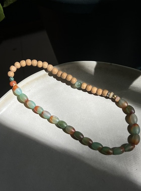 原创设计天然檀木玛瑙双圈手串原创设计小众高级感手链孤品文艺