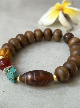 【木】沉香白水晶手串双圈原创设计天然石手链女款小众高级感手串