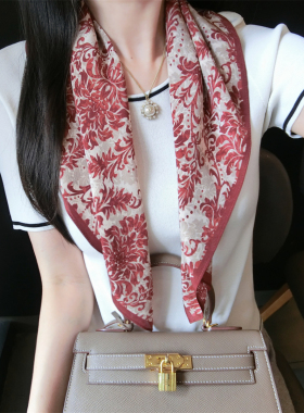 2026春季新款复古藤蔓100%桑蚕丝围巾真丝双绉丝巾女百搭领巾方巾
