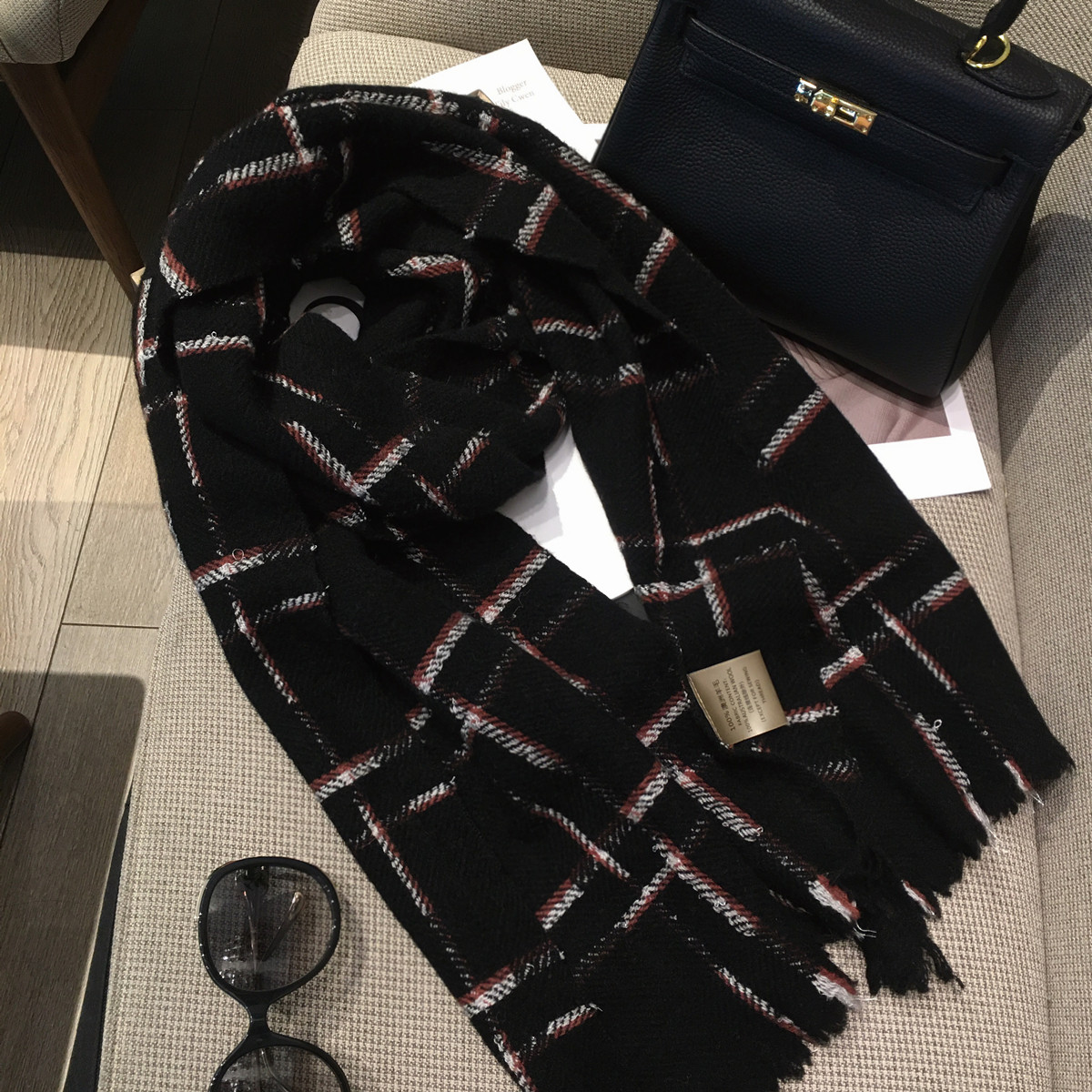 澳洲纯羊毛WOOL100%羊绒围巾百搭小香风编织格纹披肩两用保暖围脖,淘宝优惠券,粉丝福利购,淘宝优惠卷