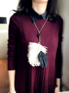长项链羽毛欧美质感复古毛衣链女