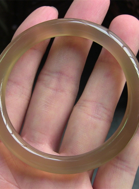 天然巴西玛瑙手镯/复古圆条/原色无忧化/香槟色/强荧光玉髓2099