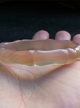 天然巴西玛瑙手镯/巧雕竹节/节节高升/粉红色玉髓/水润通透1831