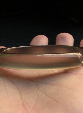 天然巴西玛瑙手镯/巧雕兔子/原色无忧化/灰冰透/强荧光玉髓1938