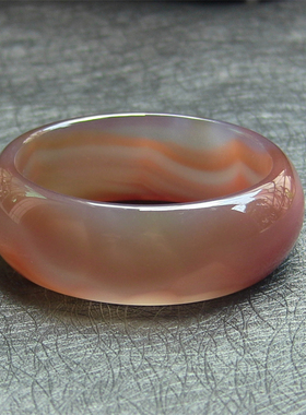 天然巴西玛瑙手镯/加宽加厚/原色无忧化/粉红色玉髓/精美纹理2187