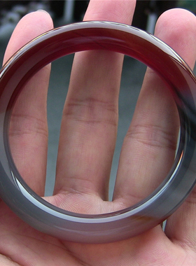 天然巴西玛瑙手镯/复古圆条/鸡血红飘水墨玉髓/俏色原色756