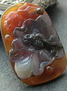 百年好合天然巴西红玛瑙俏色吊坠