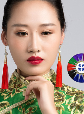 红色超仙新娘长款古风流苏耳环