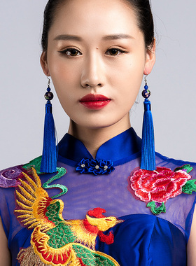 红色配旗袍流苏耳环中国风超仙