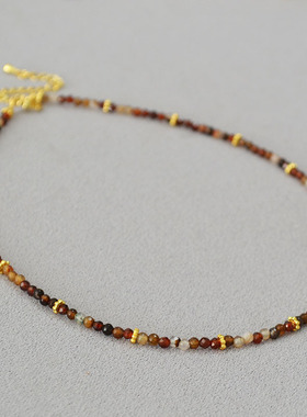 法式复古文艺托斯卡纳咖啡玛瑙真石串珠简约气质轻奢项链锁骨