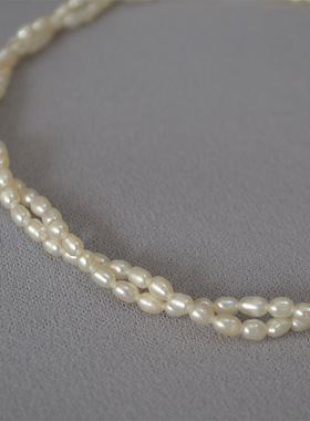 韩版淡水米粒珍珠编织麻花锁骨链