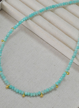 夏日清新简约显白易搭配豆豆金属坠清爽天河石夏日基础款项链