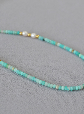 时尚绿色淡水珍珠锁骨链天河石女