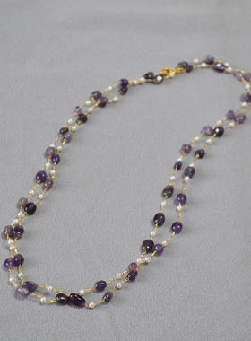 串珠项链天然石毛衣链女士