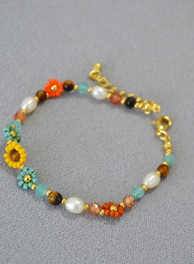 小众复古文艺油画风梵高向日葵花朵波西米亚御幸米珠编织串珠