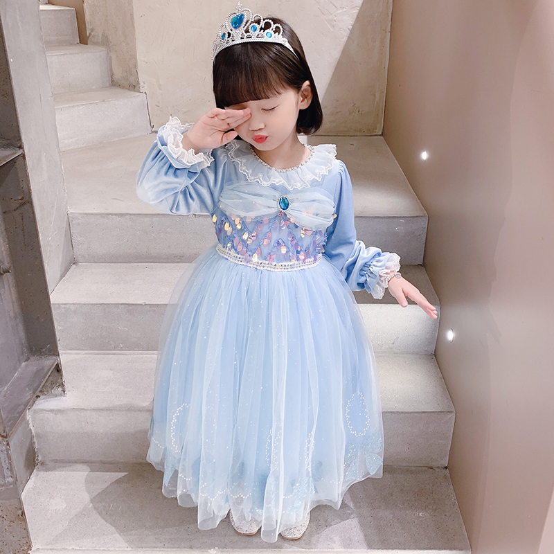 女童冬装加绒连衣裙2025新款灰姑娘公主裙儿童冬季加厚蓬蓬纱裙子 - 图1