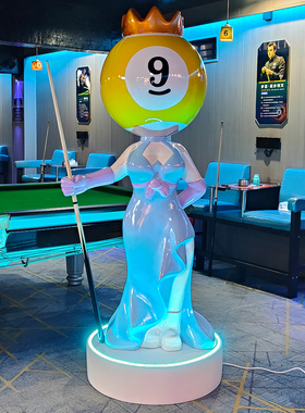 网红卡通黑八台球公仔发光玻璃钢雕塑大摆件台球厅俱乐部开业装饰