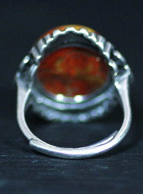 北票战国红女款银戒指指环镶嵌面