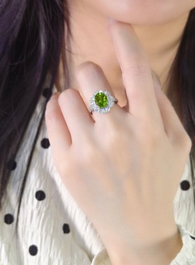 s925纯银戒指镶嵌天然水晶石榴石托帕石橄榄石小众轻奢欧美风女士