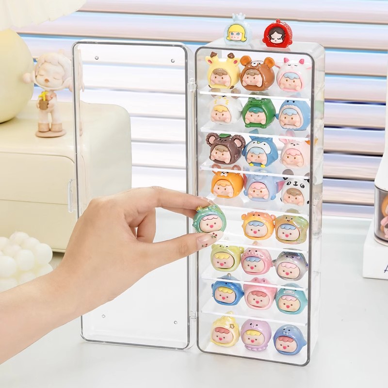 萌粒收纳展示盒迷你食玩娃娃手办摆件乐高立牌多层亚克力防尘展示 - 图0