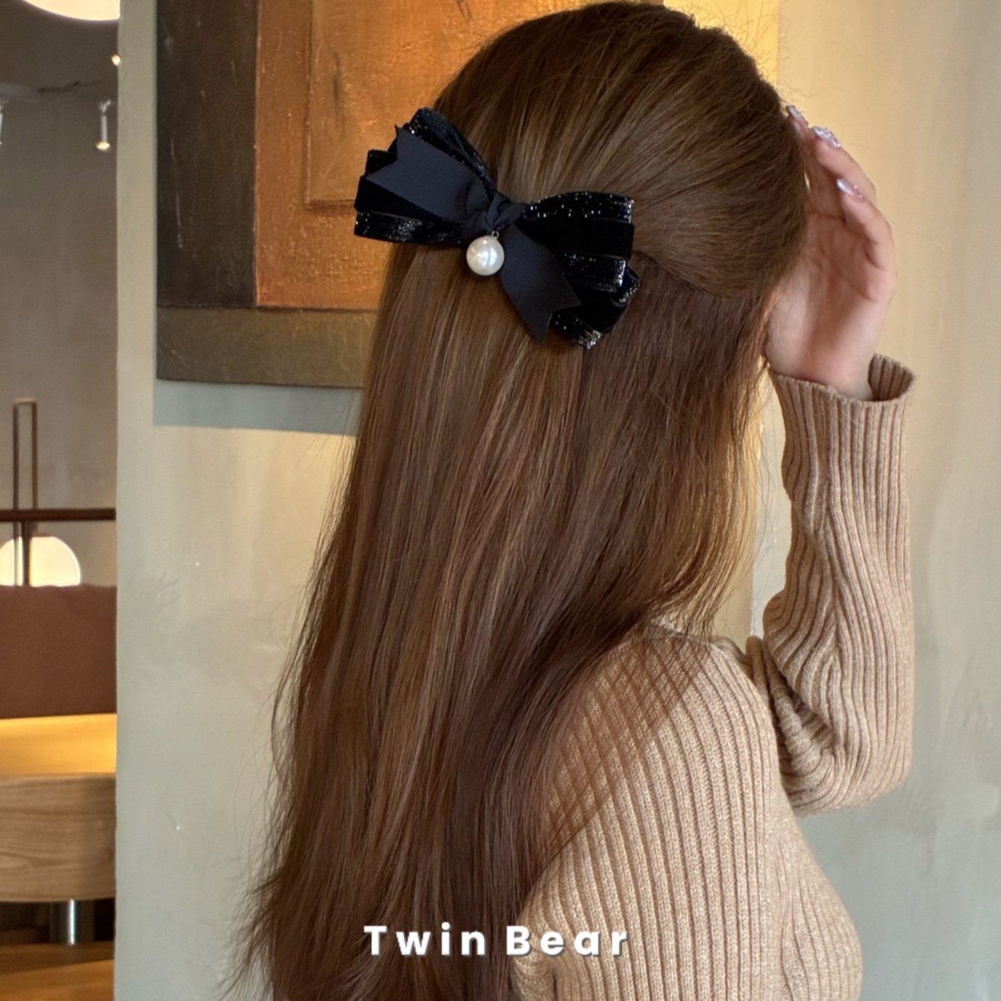 黑色闪亮时尚百搭亮片马尾蝴蝶结珍珠发夹女韩国ins风发饰头饰女,淘宝优惠券,粉丝福利购,淘宝优惠卷