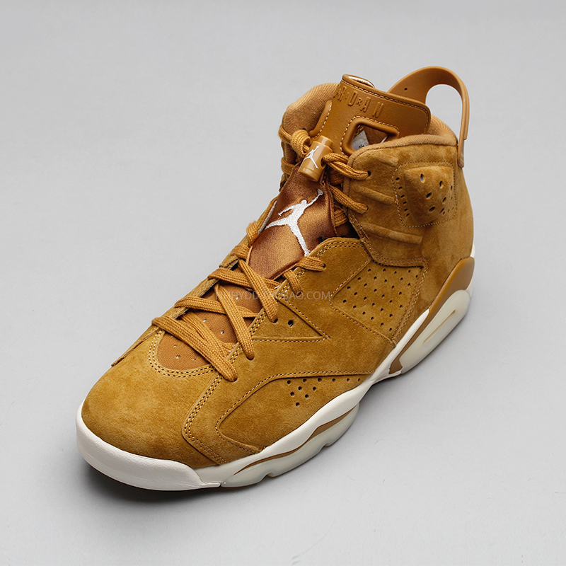 牛哄哄Air Jordan 6 Wheat AJ6麂皮小麦色防滑篮球鞋 384664-705-图1